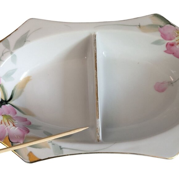 Noritake Azalea 2-Part & oval Relish Dish 8 1/4" Porcelain Floral - Picture 3 of 16